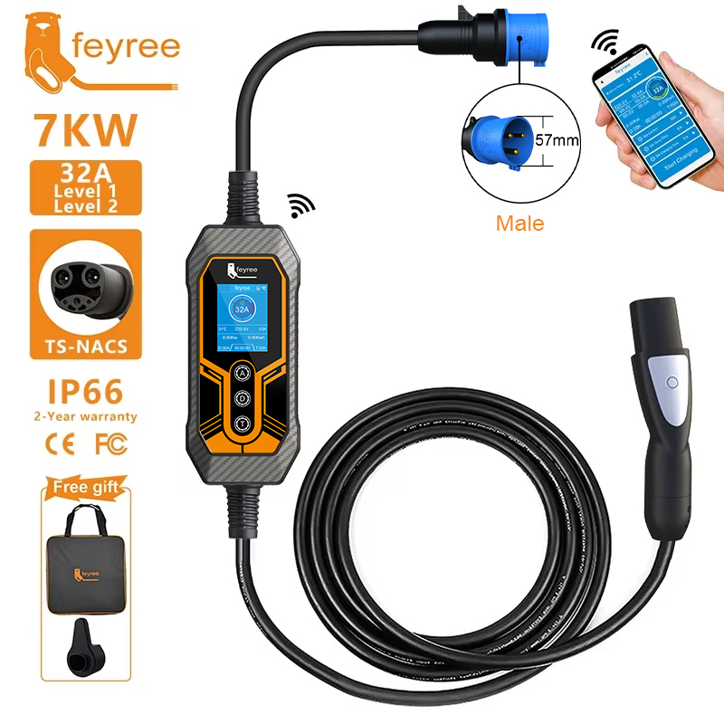 Feyree EV 充電器ウォールボックス TS-NACS ソケット 32A 7KW 1 相 APP 制御 EVSE ポータブル充電ボックス テスラ車モデル 3/Y/S/X 用