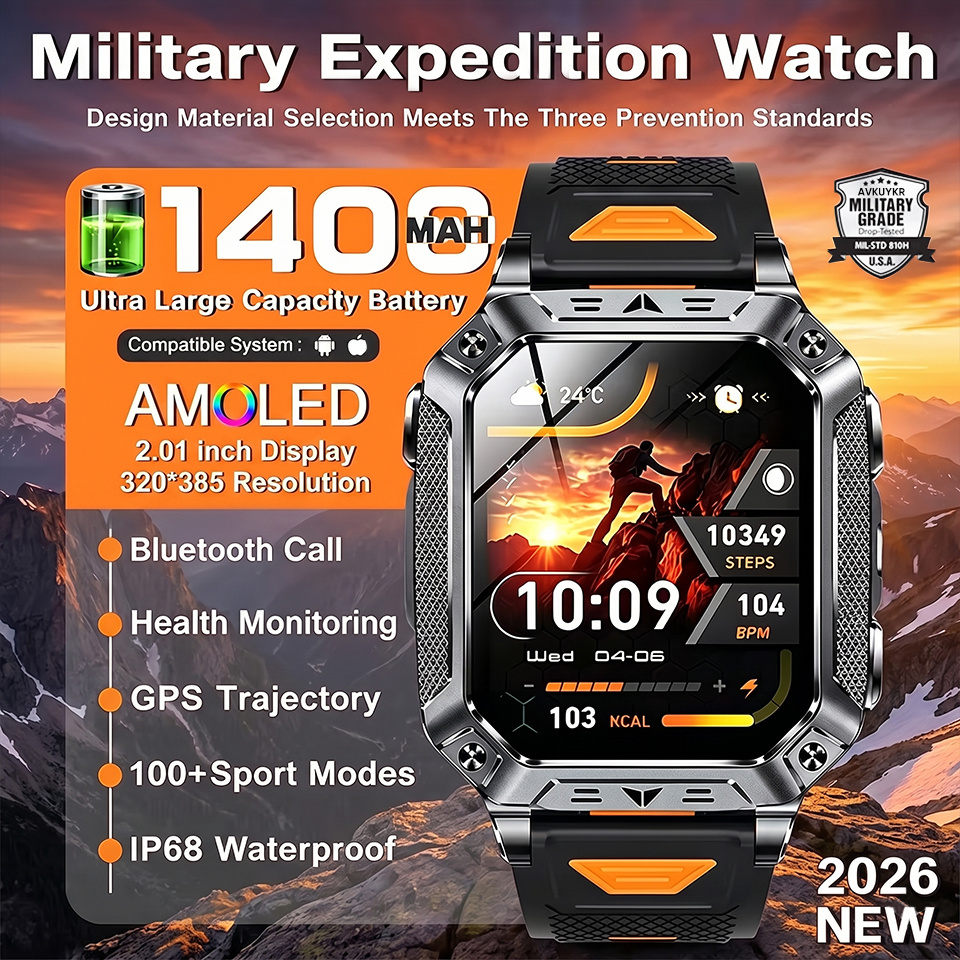 2026 新 1400mAh 超ビッグバッテリースマートウォッチ屋外 GPS 10ATM 防水 Bluetooth 懐中電灯通話 HD AMOLED スポーツスマートウォッチ
