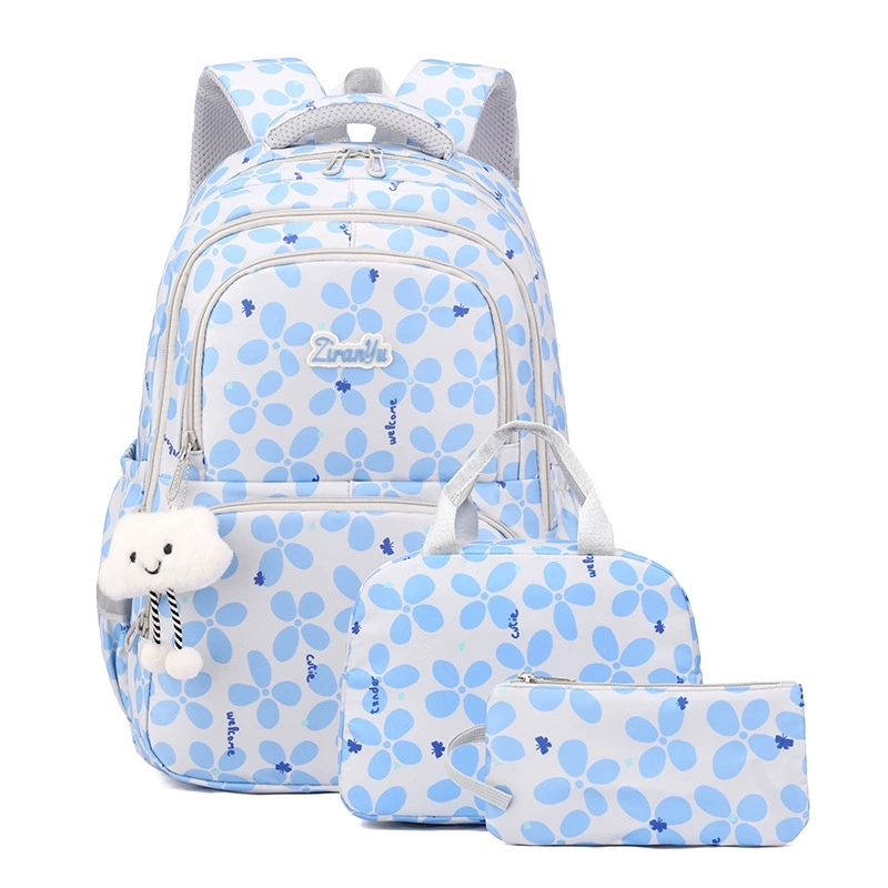 3 ピース/セット小学校女の子のためのランドセルランドセルランチバッグ鉛筆バッグセットフラワースクールバッグ子供のためのかわいい人形