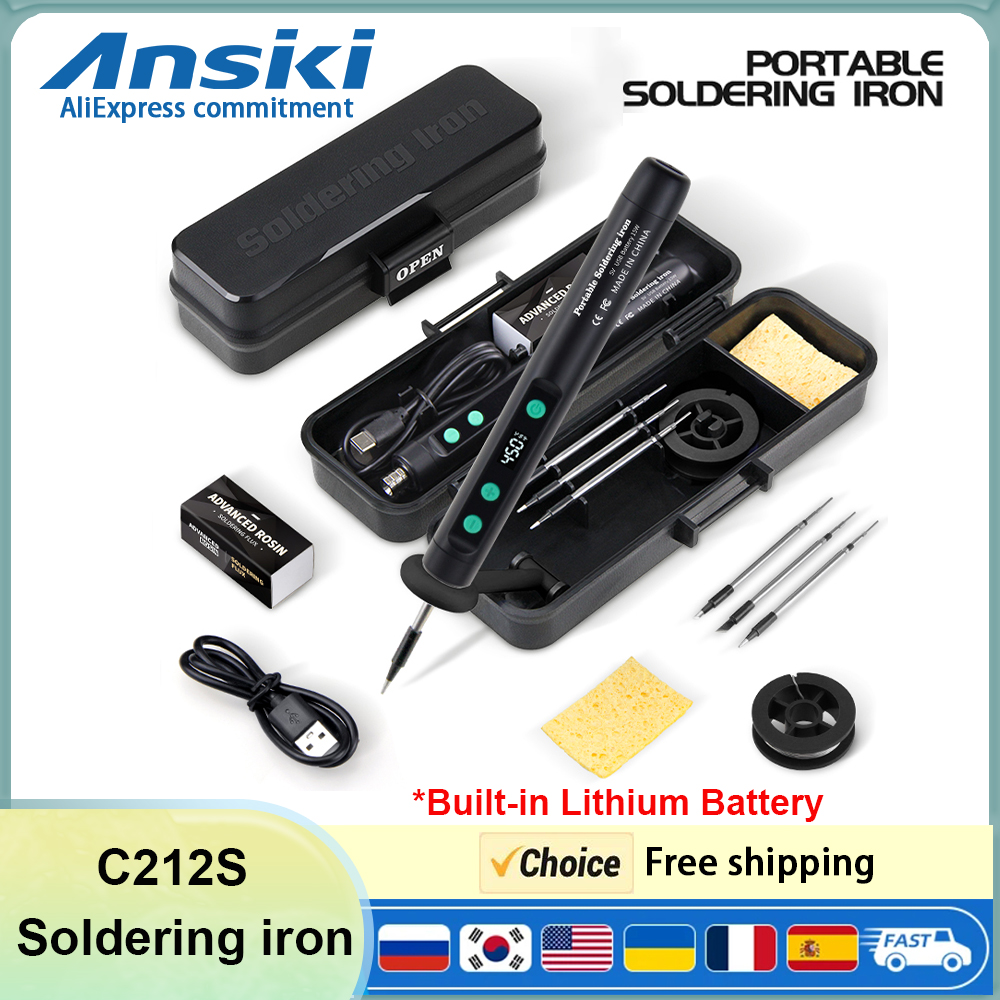 ANSIKI C212S ワイヤレスはんだごてポータブル 180-450 °C 温度調節可能な内蔵バッテリー 3 チップはんだツールキット