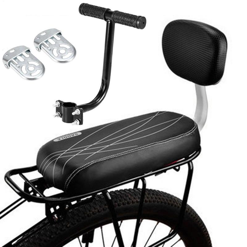 自転車後部座席自転車防水 PU レザーソフトクッション後部ラックシート子供用シート背もたれ付き自転車アクセサリー