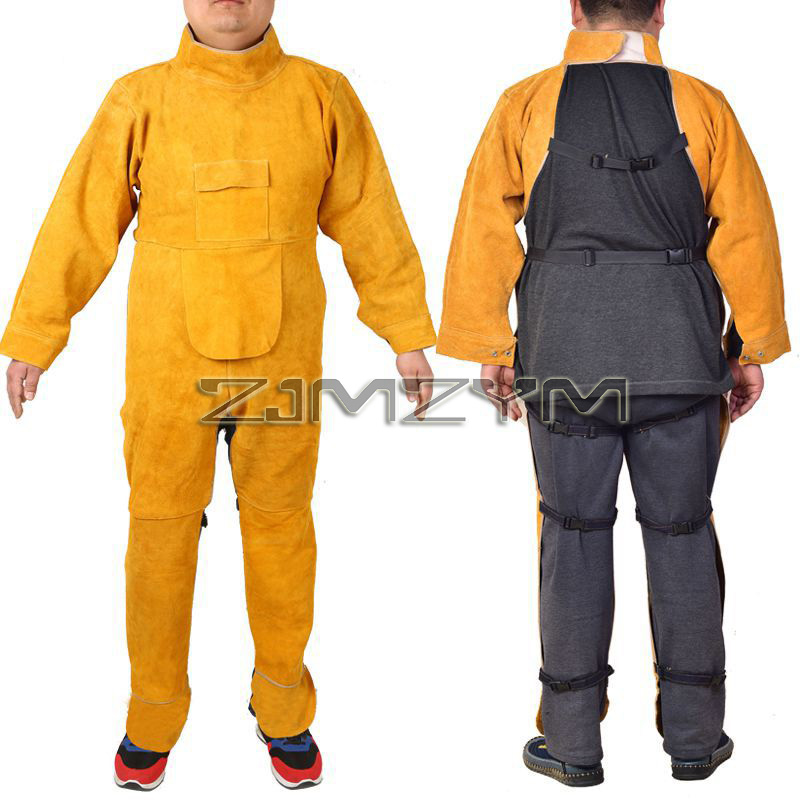 牛革革溶接スーツ作業服特別な保護服抗火傷革安全溶接機の制服火炎エプロン