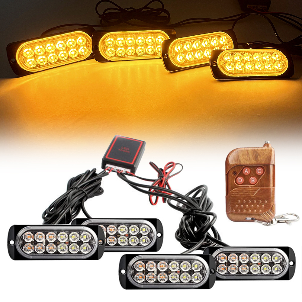 4 × 12 LED リモート警察緊急フラッシュ警告灯車グリルストロボ信号ランプデイタイムランニングライトアクセサリー 12V 24V
