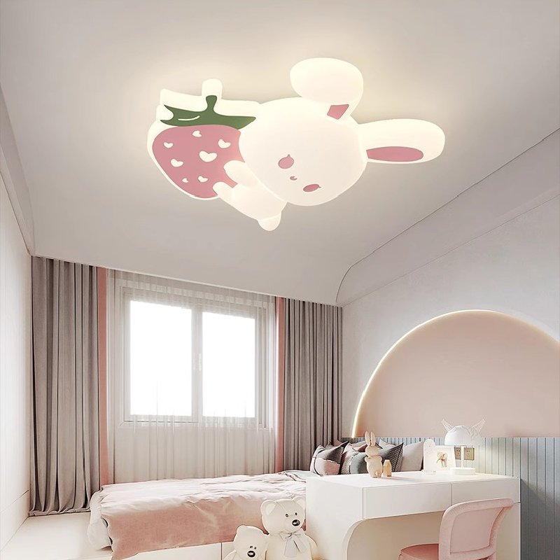 ピンクストロベリーバニーライトかわいい子供部屋シーリングライトLEDモダンロマンチックなプリンセスルーム女の子男の子寝室のシーリングランプ