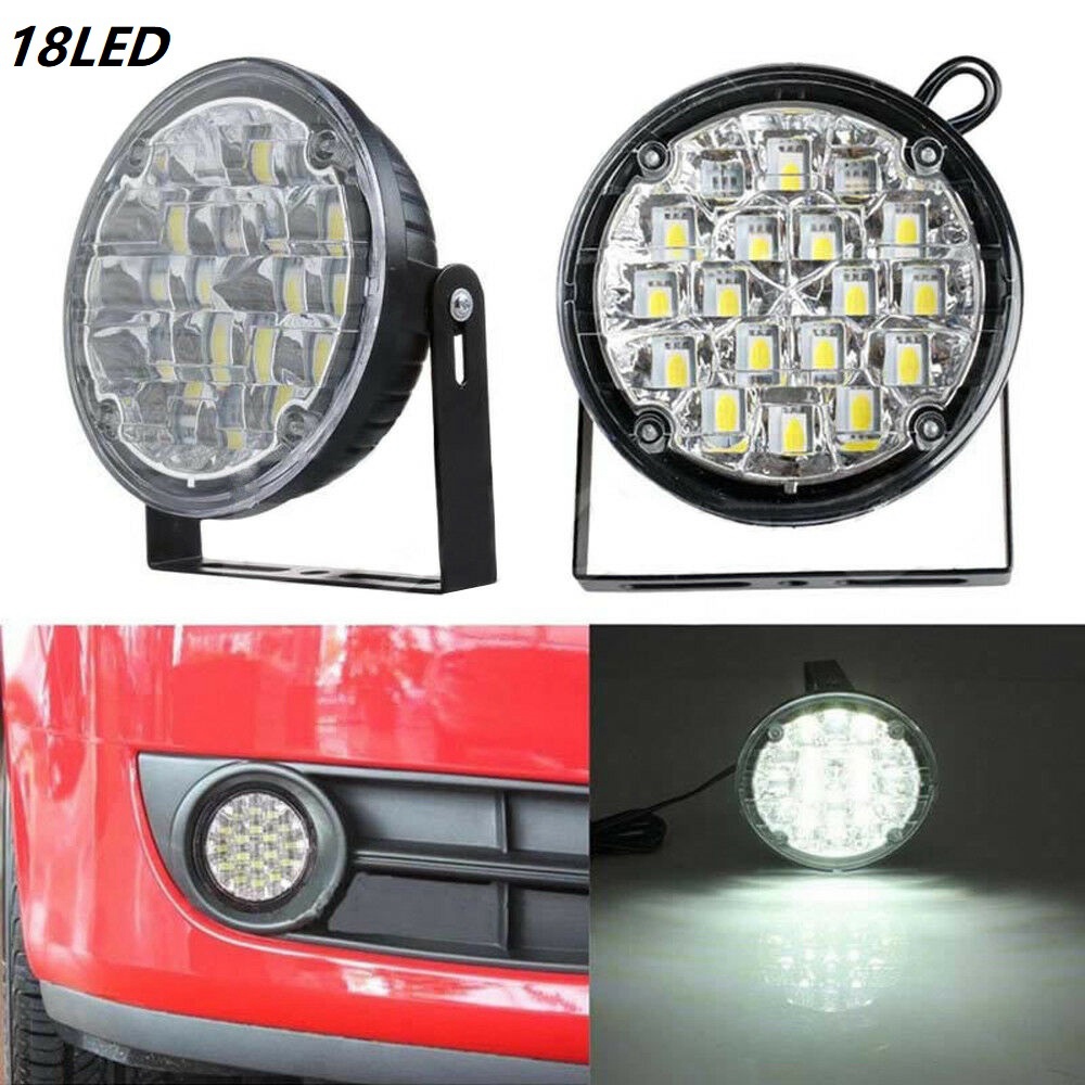 新到着 2 個 DC 12 V 18 LED DRL ラウンド車フォグランプ運転日中ランニングライトホワイト