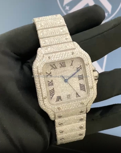Luxury Men's Ice Crystal Watch: Stainless Steel, Cubic Zirconia, Diamond-Set, Simulated Mechanical Movement, 41 mm Glass Dial, Hip-Hop Style Folding Clasp