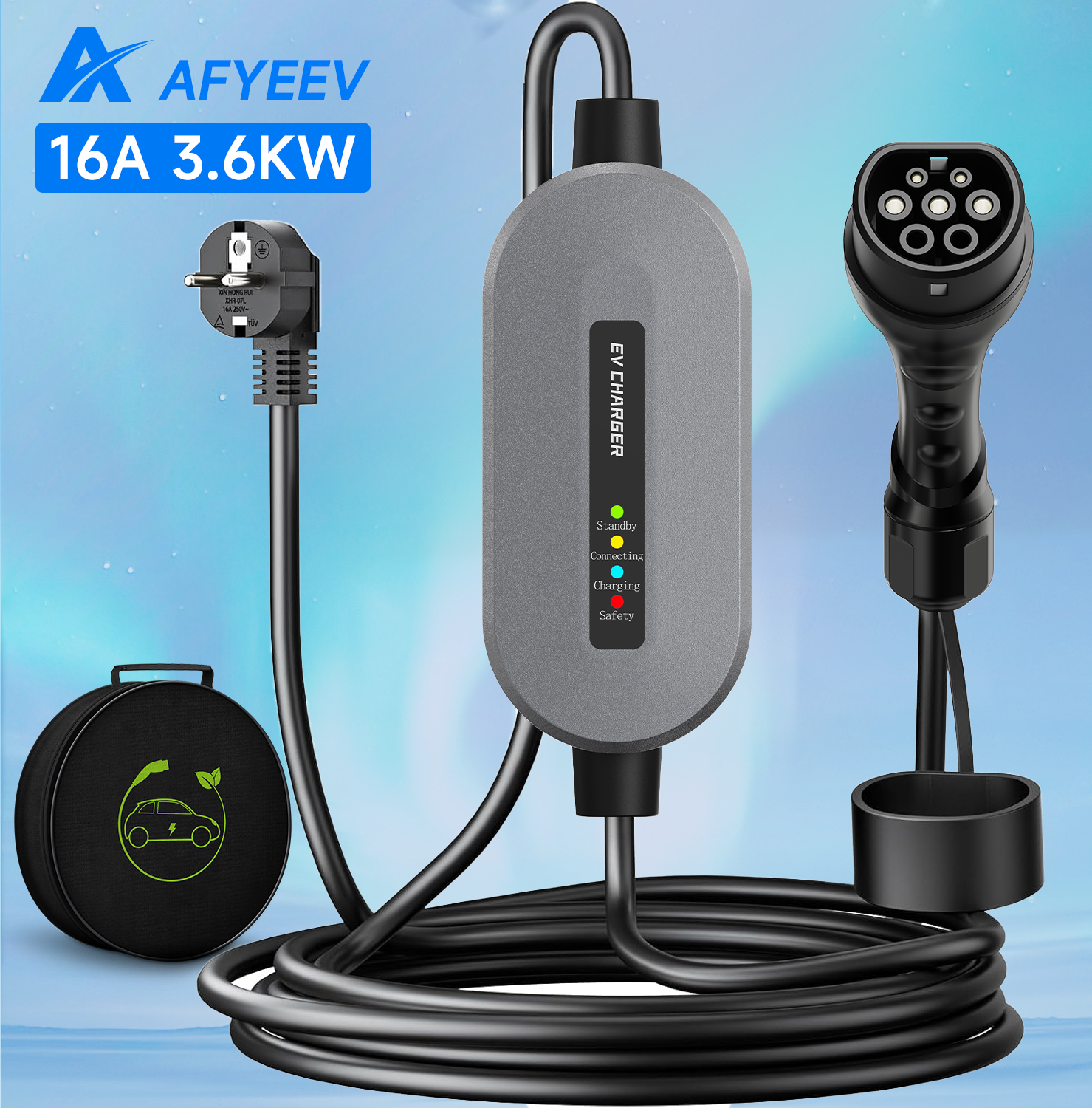 AFYEEV EV ポータブル充電器 Type2 / GB/T プラグコネクタ 16A 1 相 3.5KW Type1 3.5 メートルウォールボックス充電ステーション電気自動車用