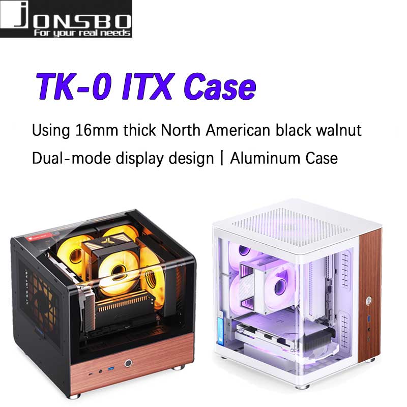 JONSBO TK-0 ITX シービュールーム湾曲ガラスケース分割コンパートメントデザイン北米産クルミ材装飾小型シャーシ