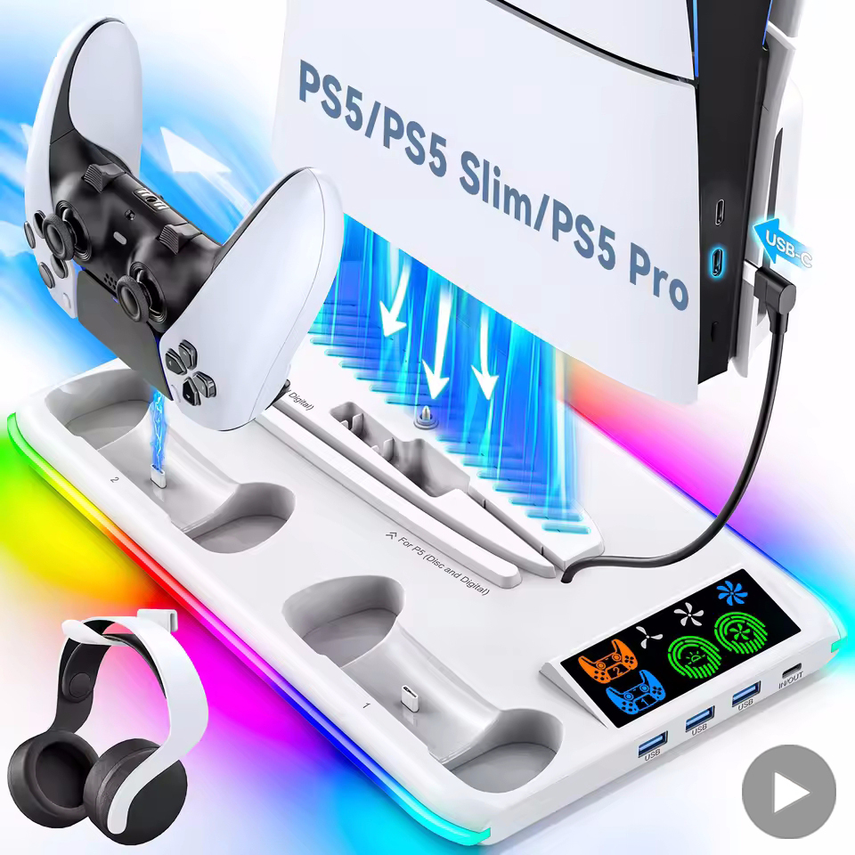 ゲームスタンドソニー PS5 コンソールプレイステーションプレイステーション PS 5 スリムプロサポートベースホルダークーラーファン RGB ゲームアクセサリー
