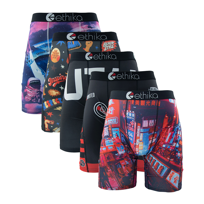 ETHIKA 5 個セクシーな男性下着通気性メッシュ股メンズパンツボクサープラスサイズプリント男のパンティー男性のボクサーブリーフ
