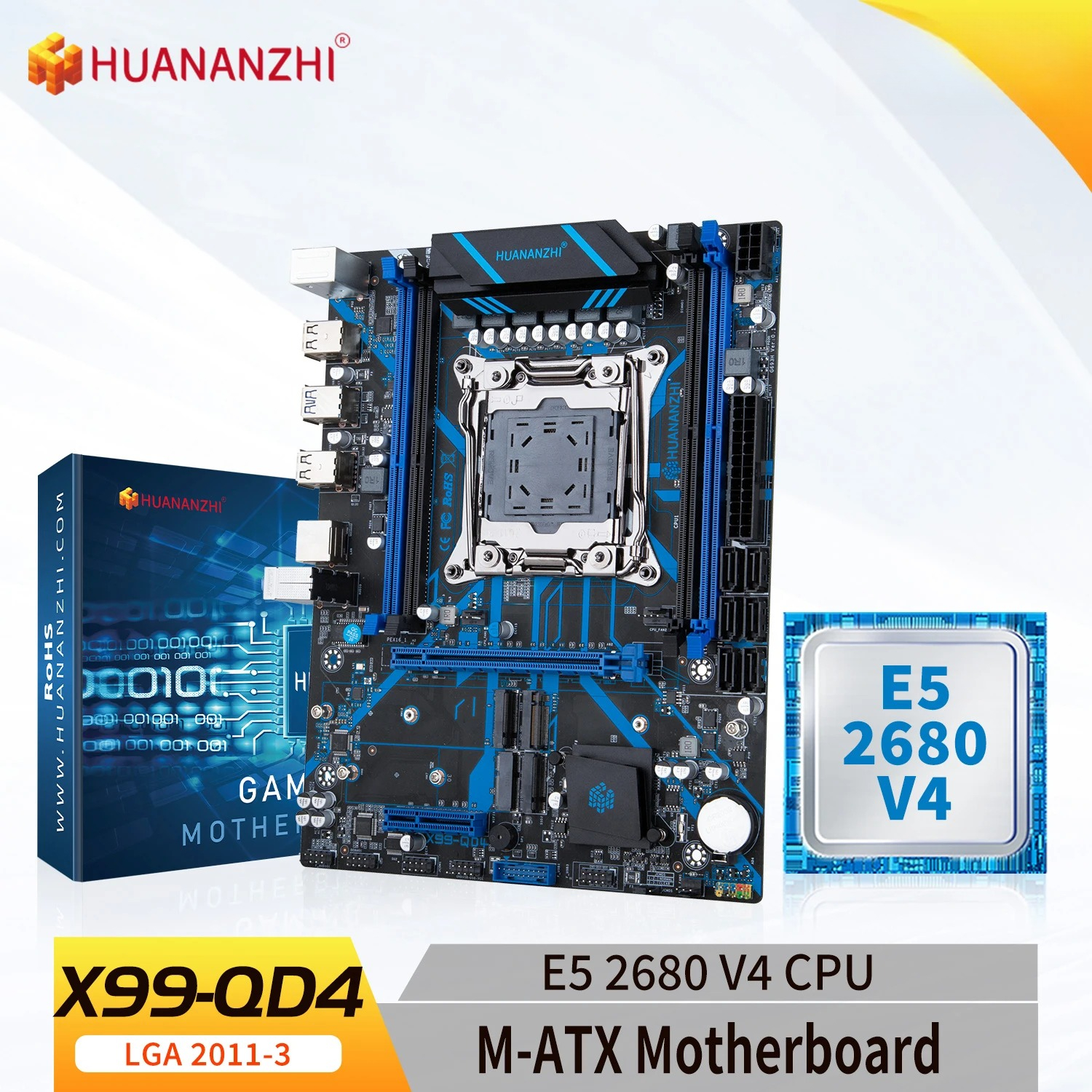 HUANANZHI X99 QD4 LGA 2011-3 XEON X99 マザーボード Intel E5 2680 V4 DDR4 RECC オプションのメモリコンボキットセット M.2 NVME SATA
