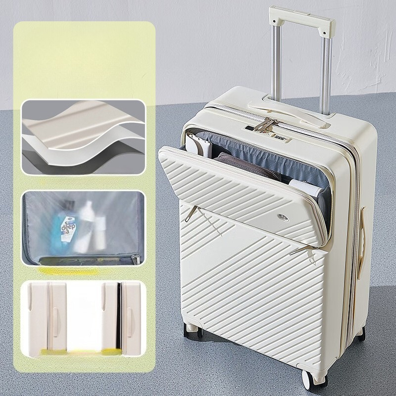 拡張可能な防水 PC ハードシェルスーツケースフロントオープニングスピナー荷物 TSA ロック軽量学生旅行スーツケース荷物