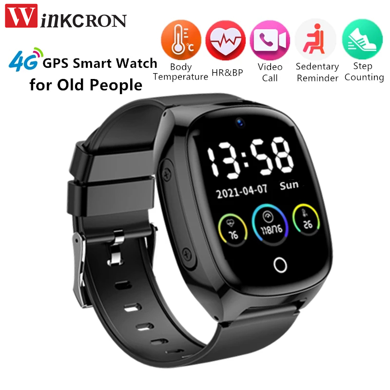 4G Elderly Tracker Smart watch D300 Body Temperature Heart Rate Blood Pressure GPS Location Tracking Phone Watch for Old People