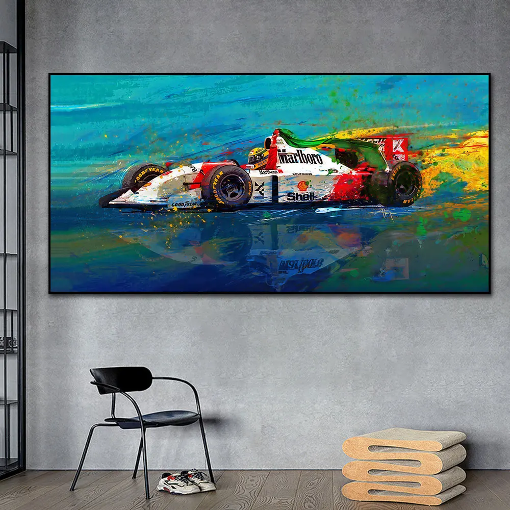 北欧シンプルな壁アートアイルトンセナ F1 車伝説 HD キャンバス油絵ポスタープリント家の寝室のリビングルームの装飾