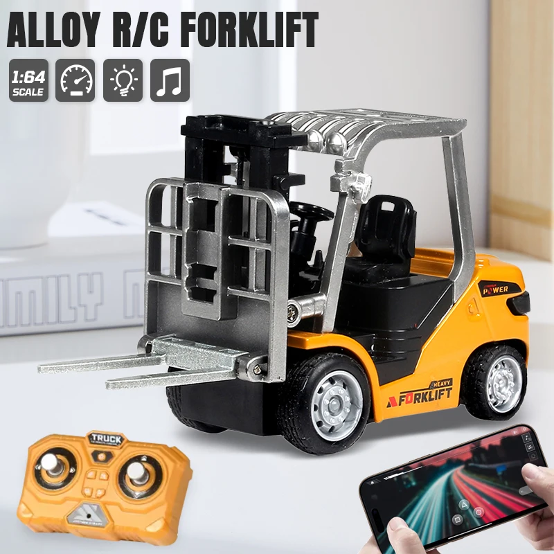 1/64 デスクトップミニ合金 RC フォークリフトトレーラー 4CH リモートコントロールエンジニアリング車両おもちゃアプリ制御フォークリフトトラック子供ギフト