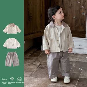 Boys' Spring Long-Sleeve T-Shirt and Work Pants Set, 3-Piece Outfit for Infants and Toddlers, Polyester with Custom Logo