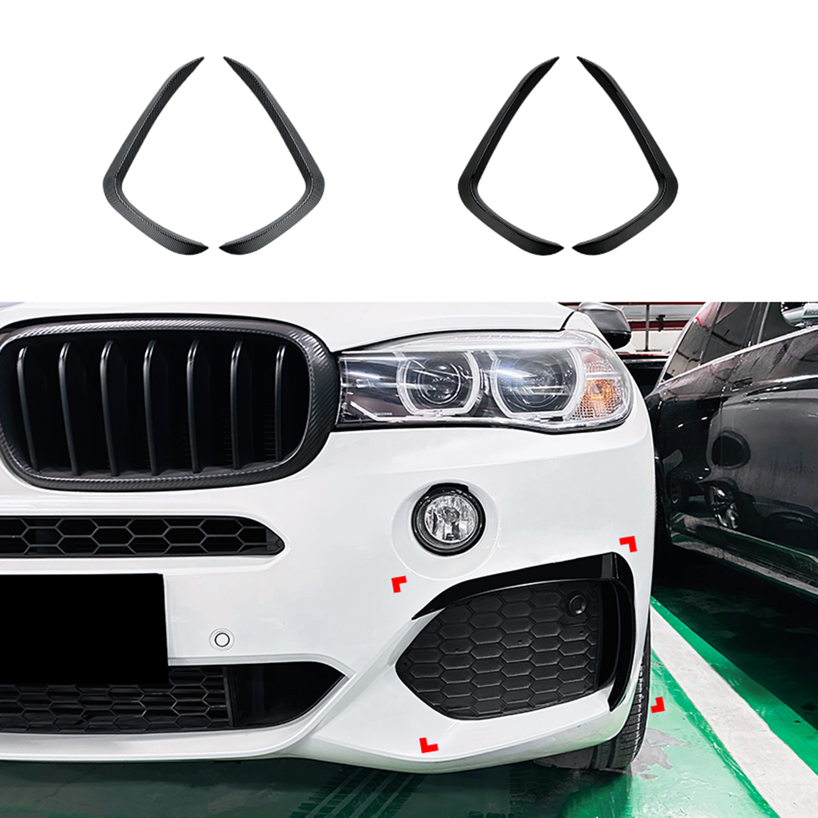 フロントバンパーサイドエアベントカナードトリム BMW X5 F15 M スポーツ 2014-2018 フォグライトランプカバーインテークフレームスポイラースプリッターリップ