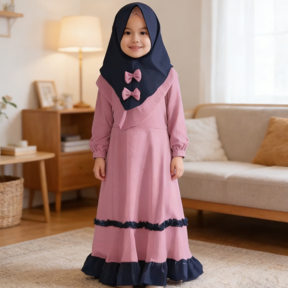 2 個セット伝統的な花子供服ファッション子アバヤイスラム教徒の女の子のドレスローブアバヤイスラム子供ヒジャブドレス