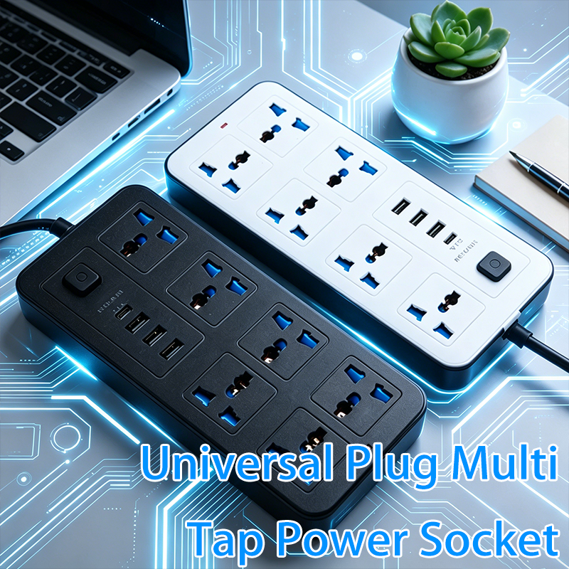 ユニバーサルプラグマルチタップ電源ソケットUSBタイプCソケット電源タップ2M延長ケーブル付きACコンセントコンセントEU/米国/英国