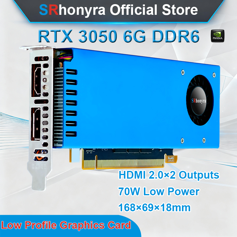 SRhonyra GeForce RTX 3050 6GB ロープロファイルグラフィックカード、GDDR6 96ビット PCIe 4.0 X16ビデオカード（SFF/Thin ITX/HTPC PC用）