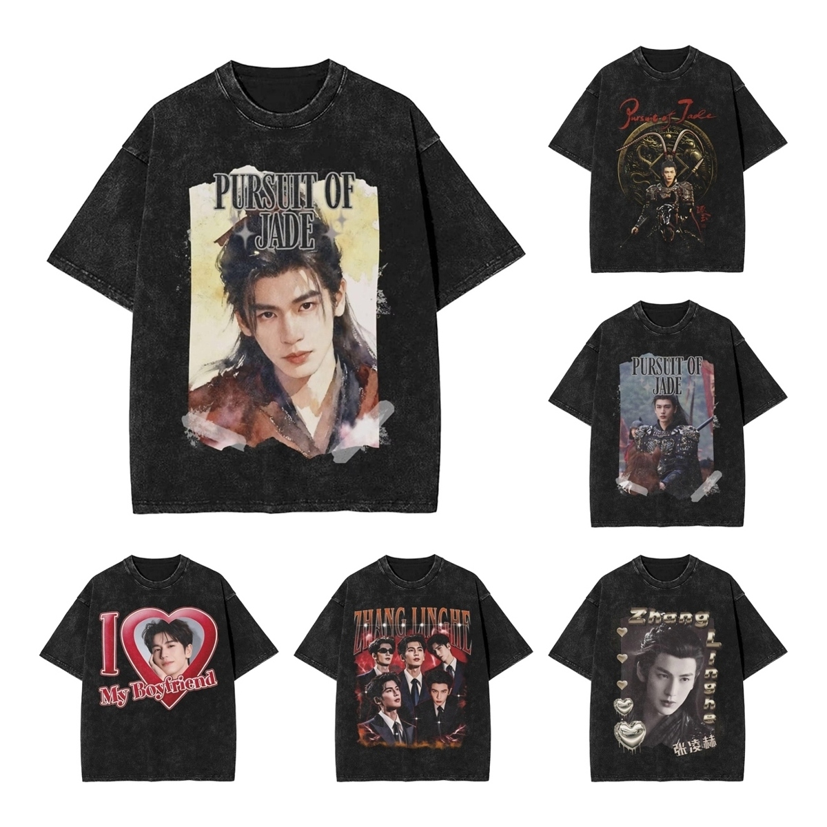 翡翠朱玉の追跡 Tシャツ洗浄ハイストリート Tシャツ張 LingHe ヴィンテージ男性女性トップスストリートグラフィックプリント Tシャツ
