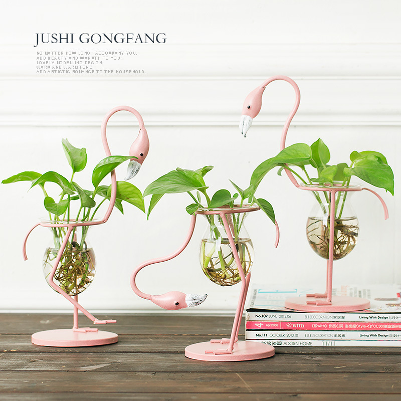 ラージフラミンゴ水耕花瓶グリーンシルコンテナデスクトップ装飾装飾品植物ガラスボトルフラワーアレンジメントコンテナ