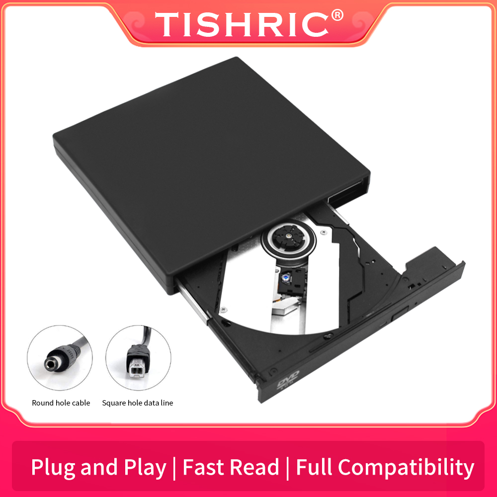 TISHRIC 外部光学 CD DVD ドライブプレーヤー USB 2.0 DVD コンボ プラグアンドプレイ外部 DVD プレーヤー PC ラップトップデスクトップ用