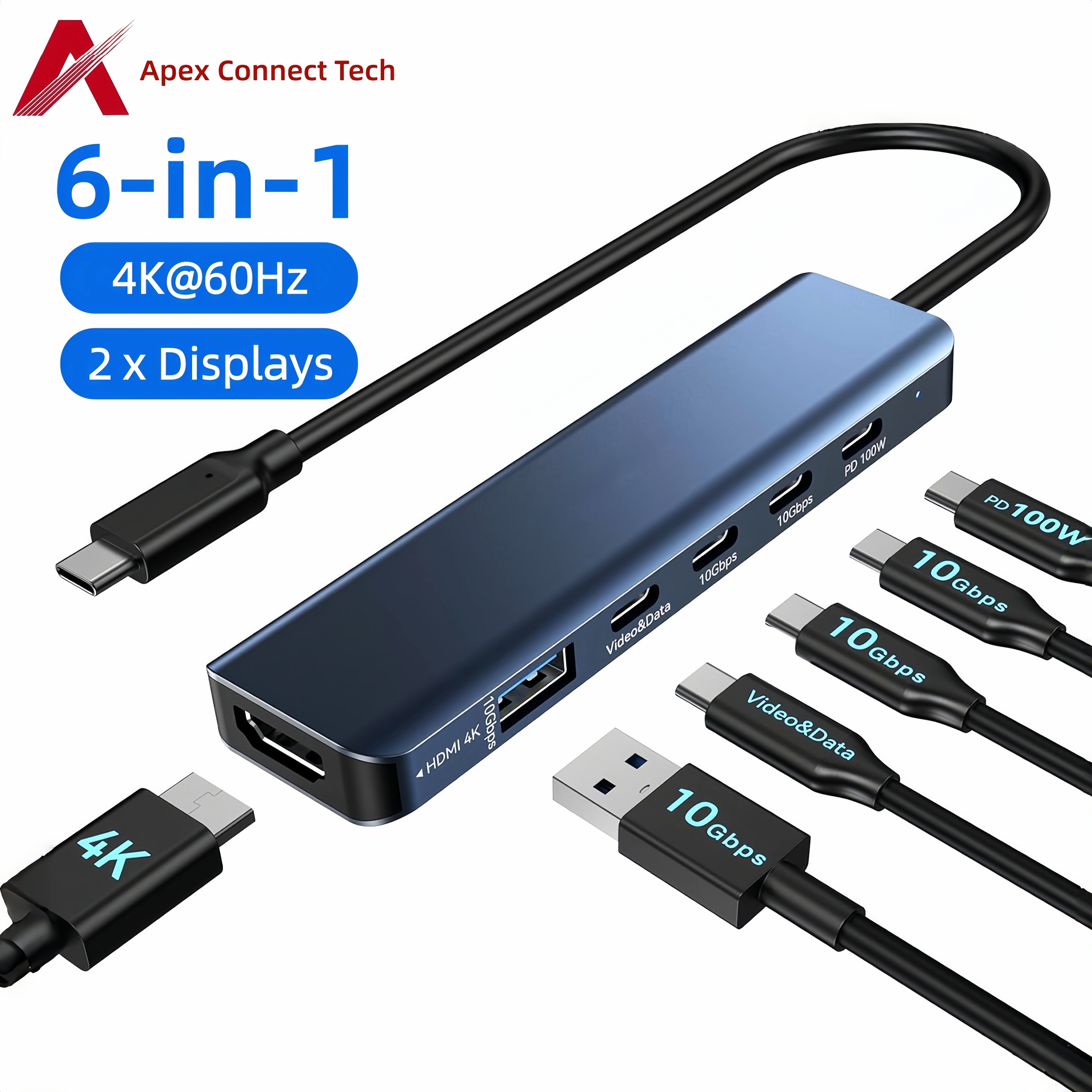 USB C ドッキング ステーション タイプ C to HDMI DP Alt モード 4K 60Hz デュアル モニター ビデオ出力 10Gbps 100W PD USB C ハブ ラップトップ MacBook 用