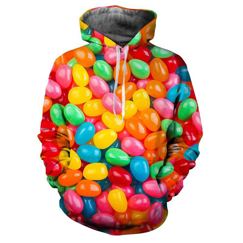 面白いカラフルなキャンディ 3D プリントファッジメンズパーカー人格プルオーバーファッション長袖女性パーカーストリートトレーナー