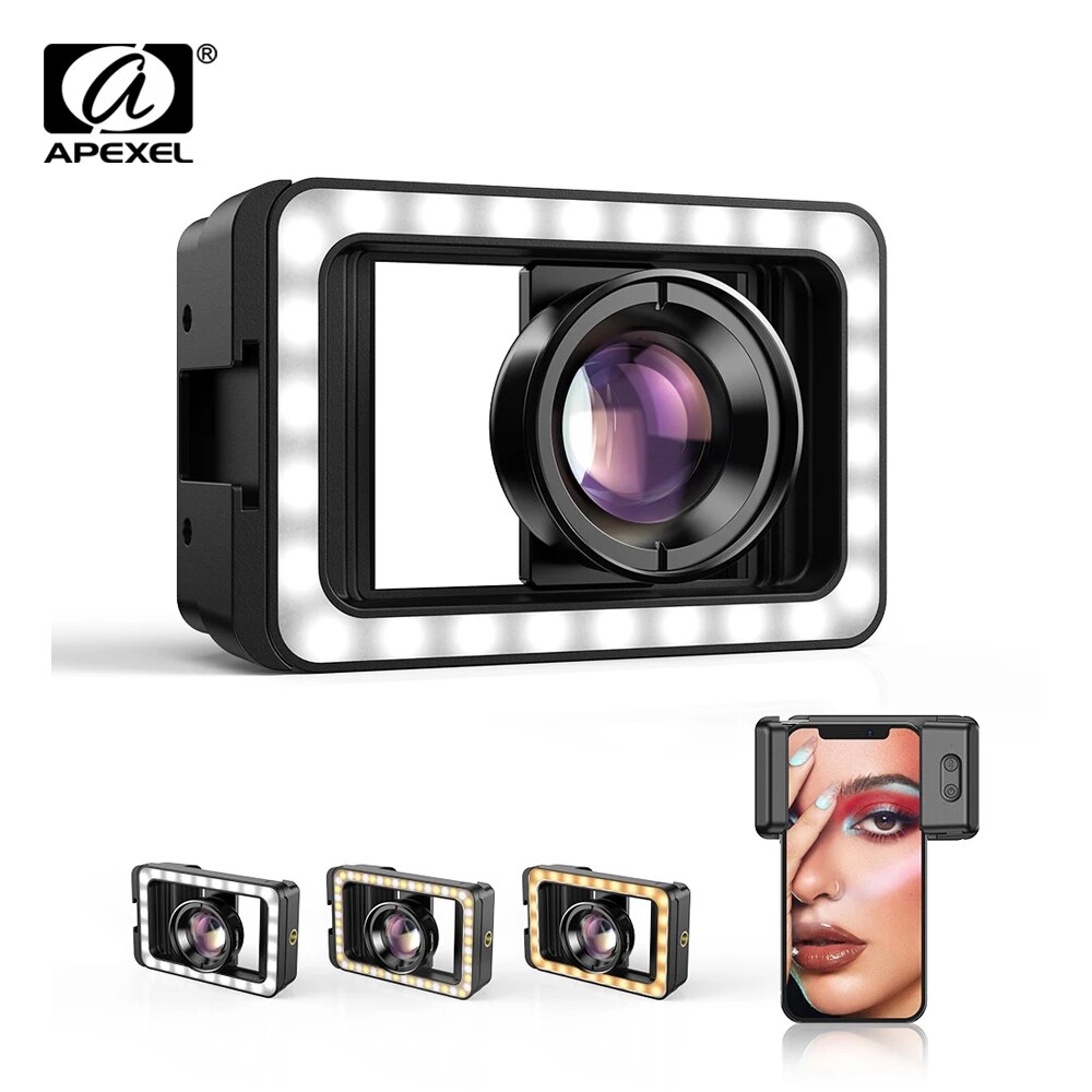 APEXEL 新しいアップグレードされた 4k HD 100mm マクロレンズ LED フィルライト付きユニバーサルクランプマイクロレンズ iPhone Samsung すべてのスマートフォン用