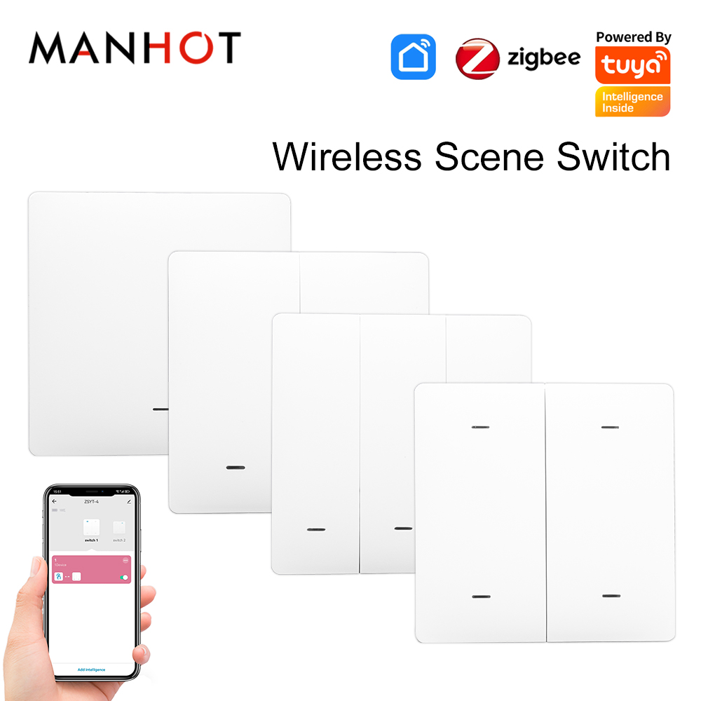 Tuya ZigBee APP 3.0 スマート ワイヤレス シーン スイッチ 1/2/3/4 ギャング オートメーション プッシュ ボタン、リモート スマート ホーム オートメーション シナリオ付き