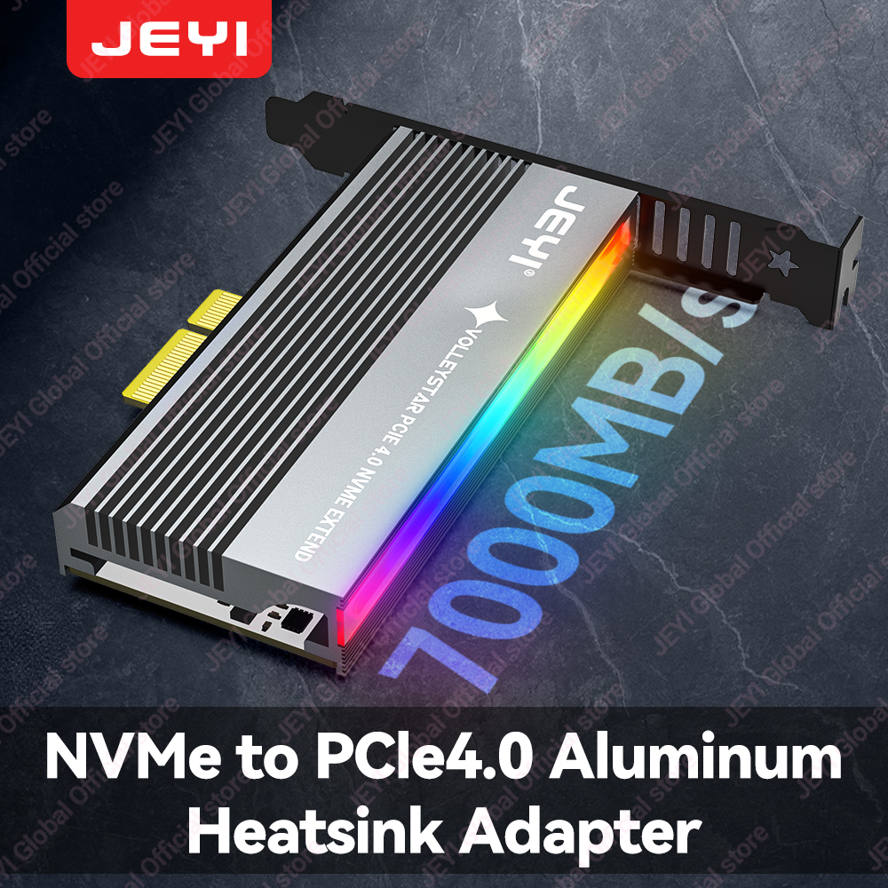 JEYI VolleyStar PCIE - NVMeアダプター（アルミ合金製ヒートシンク付き）、M.2 RGB PCIe 4.0カード（1/2Uロープロファイルブラケット付き）