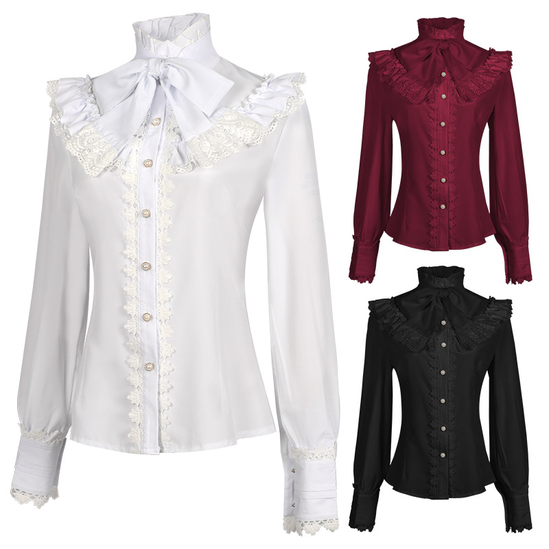 2025 新しいビクトリア/ロリータシャツ女性のための、レトロ長袖レース刺繍ゴシック Camisas 女性/Blusas Femininas Elegantes