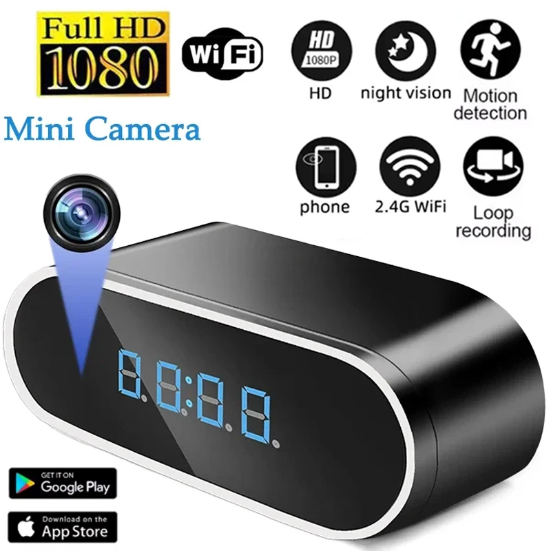 HD 1080P ミニカメラ目覚まし時計ワイヤレス Wifi コントロール IR ナイトビジョンビューアラームモニターホーム屋内セキュリティモニタービデオ