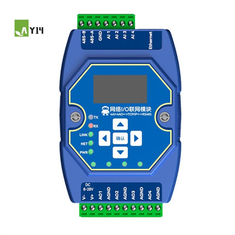 AY14 -4 ウェイリモート取得制御 Modbus TCP I/P ネットワーキングモジュール 4AI 4AO 0-20MA RJ45 RS485 Modbus ゲートウェイ OLED ディスプレイ