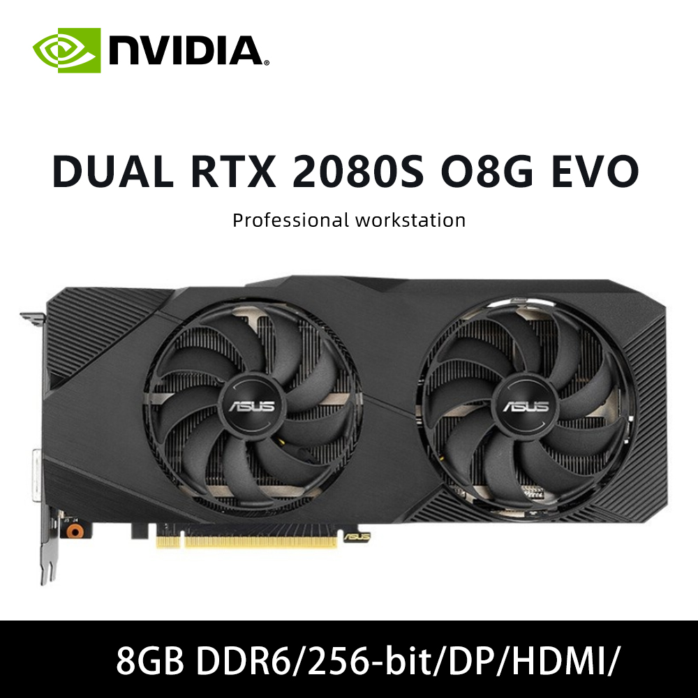 RTX 2080S 8GB GPU ASUS NVIDIA DUAL-RTX2080S-O8G-EVO グラフィックカード 8GB GDDR6 256bit PCI-E 3.0 HDMI DP デュアルファン対応