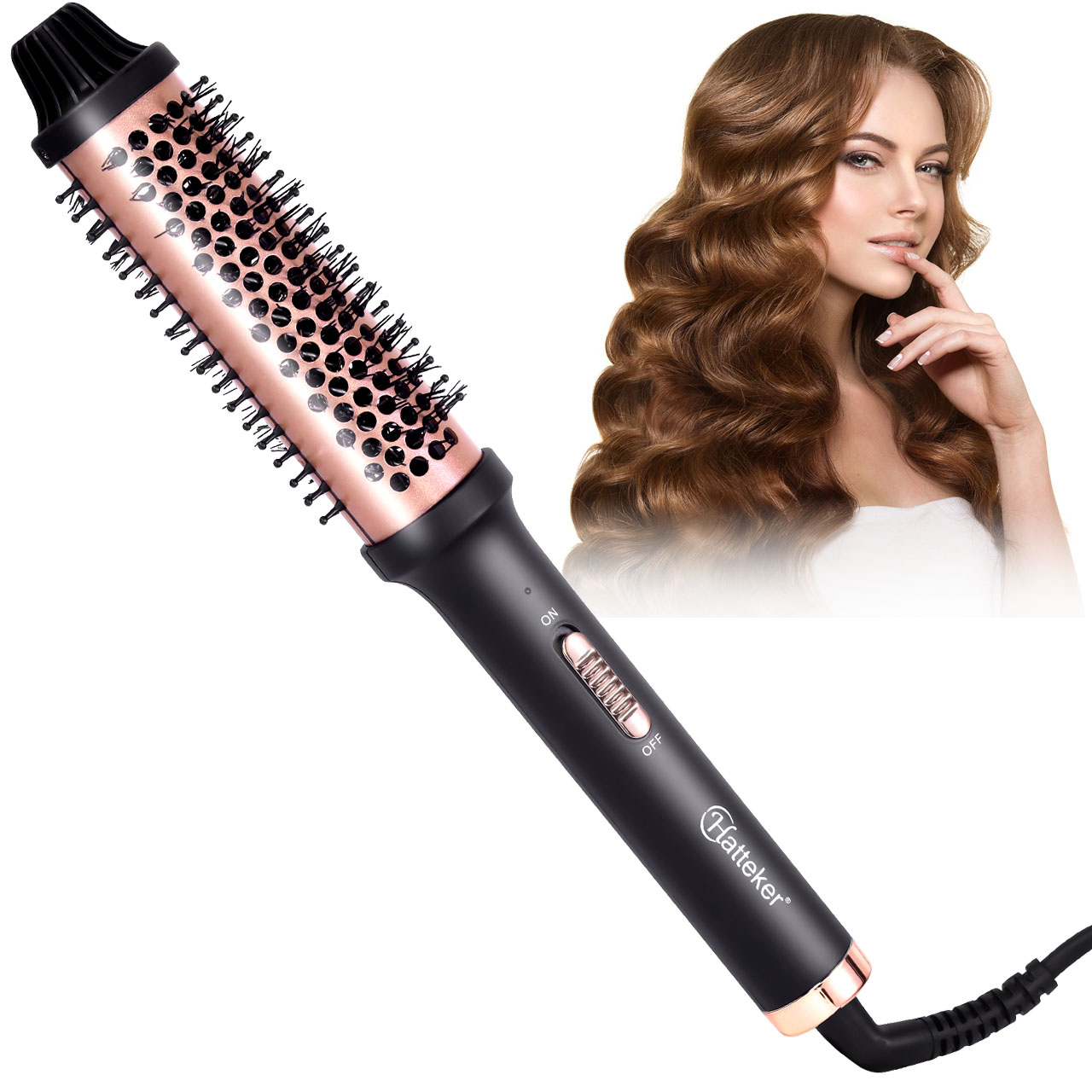 Hatteker 家庭用電気カーリングコームロングショートヘアスタイリングブラシ耐熱理髪ツールインナーバックルカール
