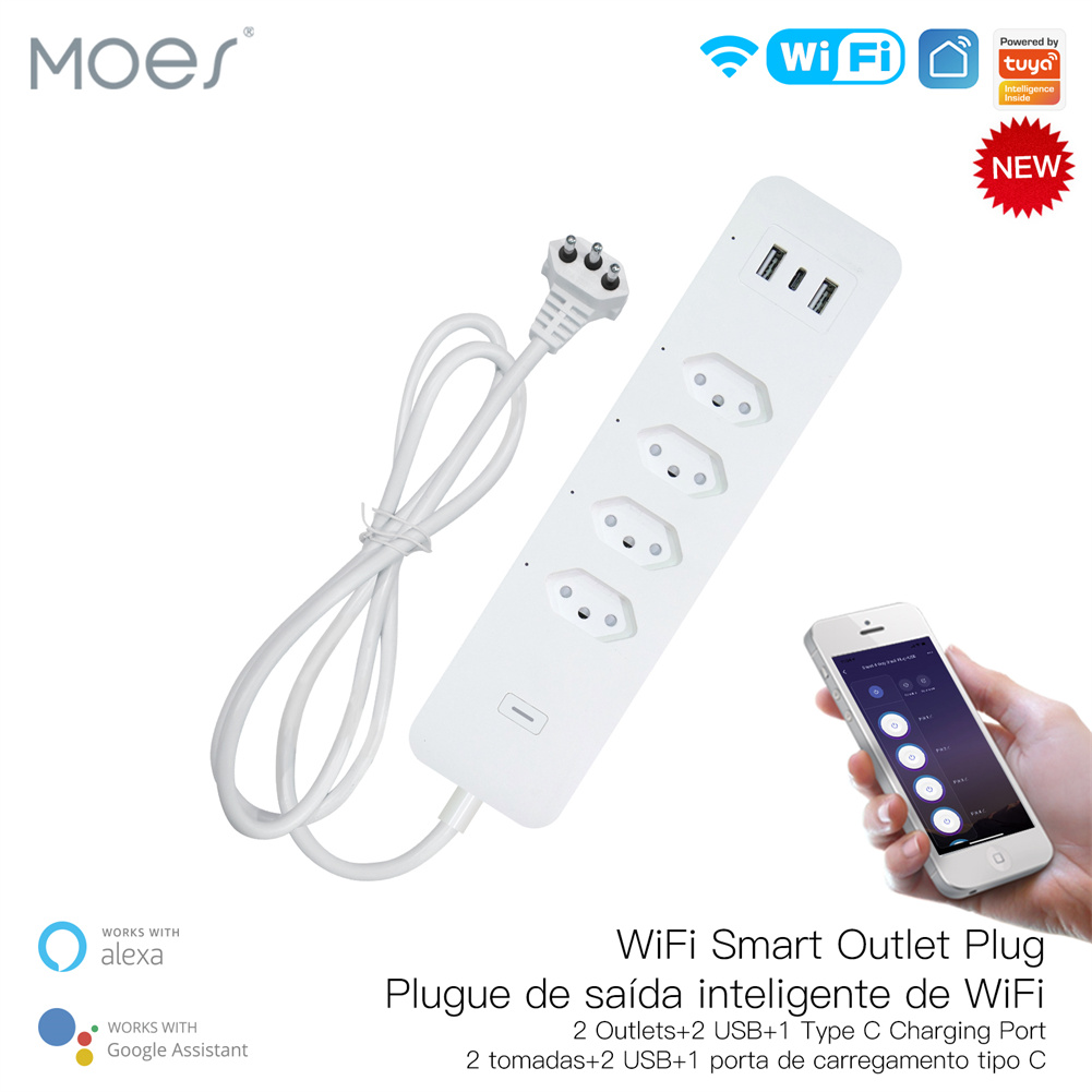 WiFi ブラジル スマート パワー ストリップ サージ プロテクター 4 ブラジル プラグ BR コンセント ソケット USB タイプ C Tuya アプリ Alexa Google による音声制御