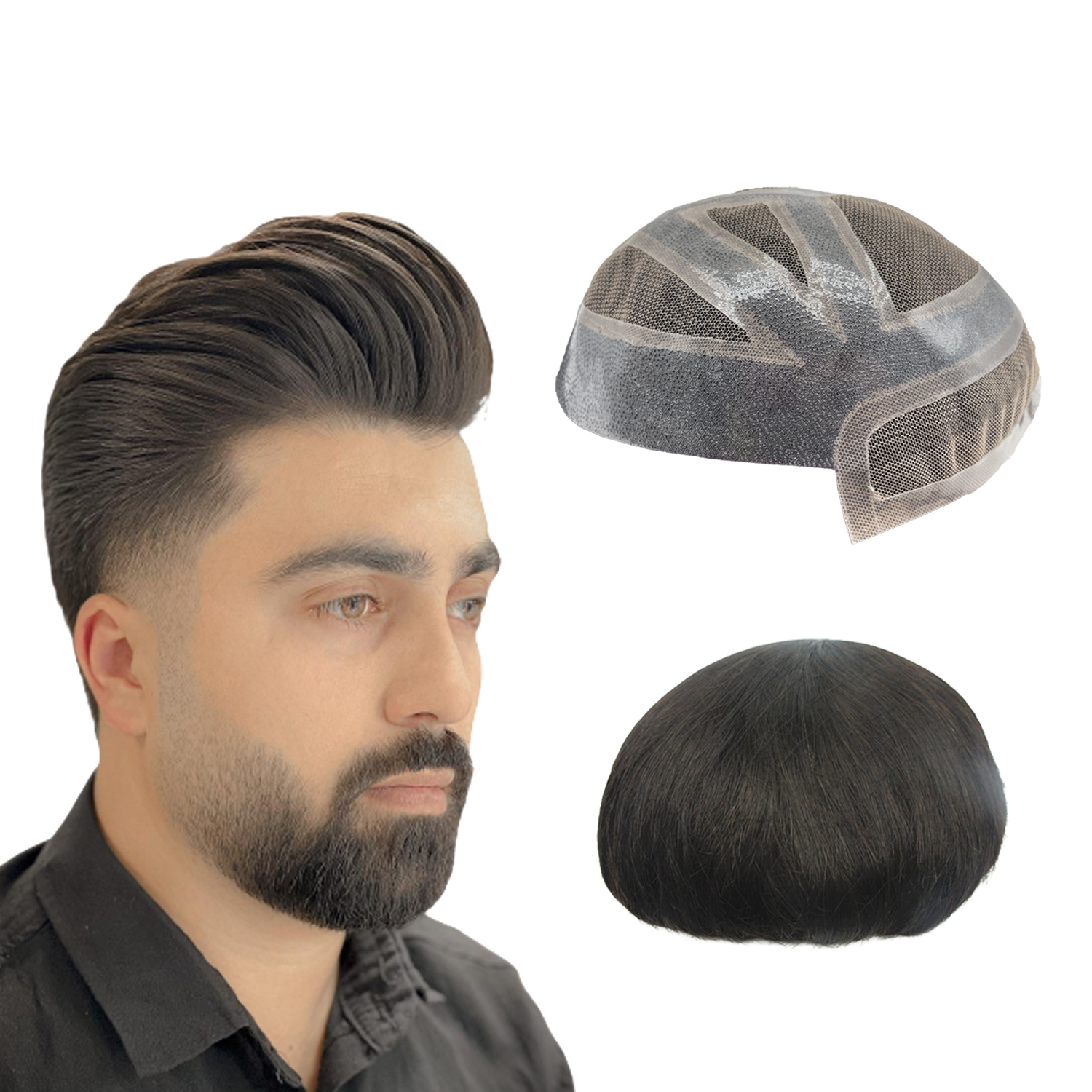 NLW 男性用かつら人毛交換システムヘアユニット薄いモノラル PU 人工毛ヘアピースと組み合わせる