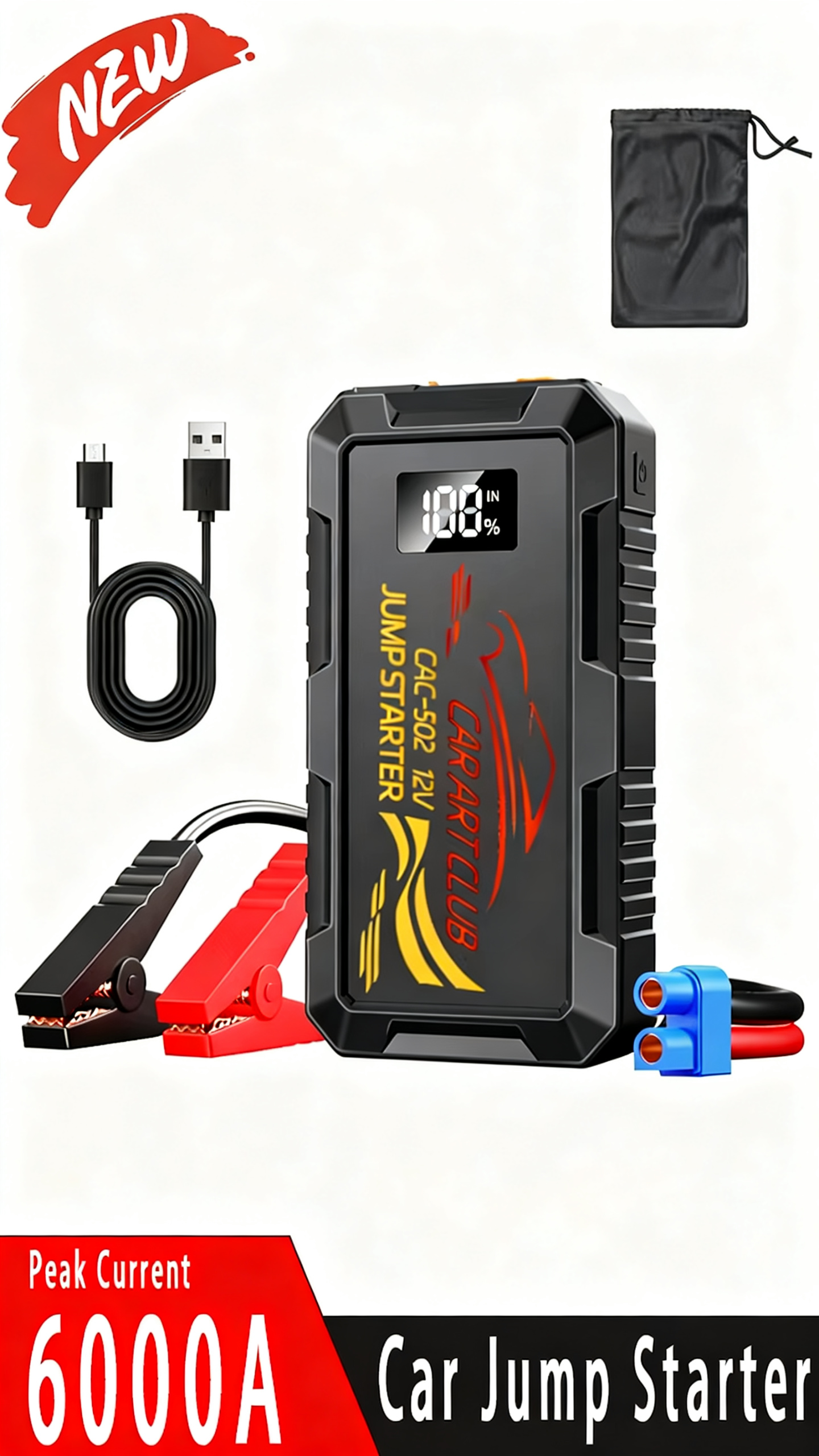 6000A ピーク車用ジャンプスターター、ワイヤレス充電付き 12V 自動バッテリーブースター、ディーゼルエンジン用ポータブル緊急電源