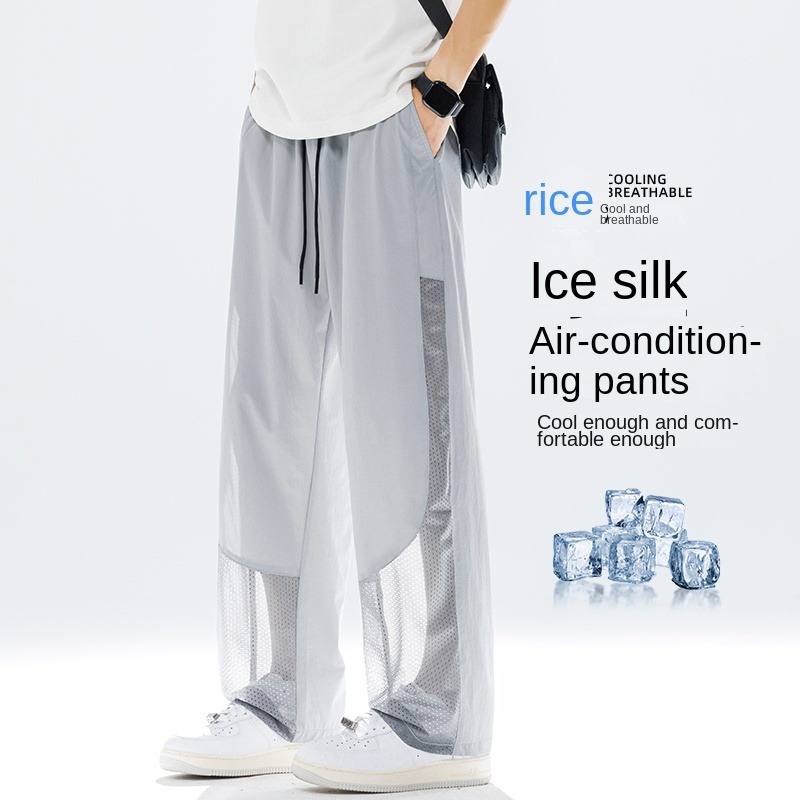 メンズカジュアルパンツ軽量通気性速乾性ストレートレッグ夏のハイキングパンツルーズフィットファッション垂れ下がり