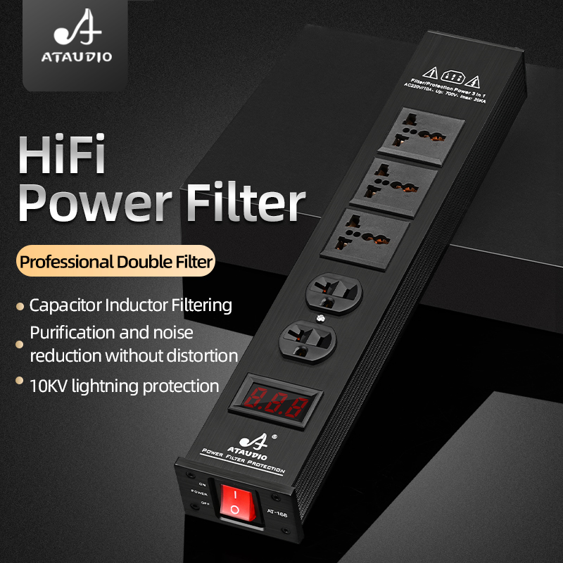 ATAUDIO ハイエンド HiFi オーディオパワーフィルターアルミニウム合金ノイズリダクション米国プラグ/ユニバーサル AC 電源ソケットオーディオ清浄器コンセント