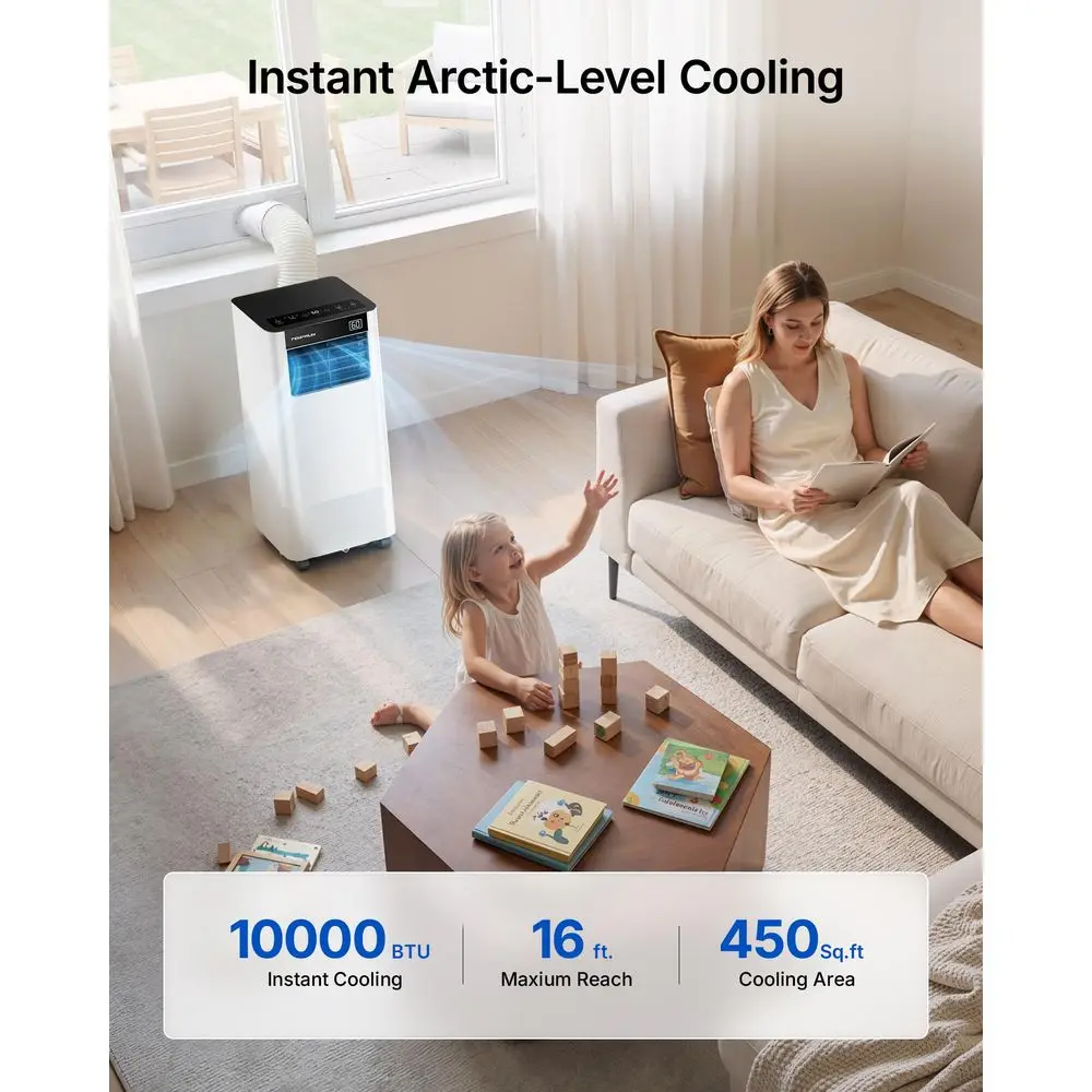 BTU ポータブルエアコン、スマート WiFi AC ユニットは最大 450 平方フィートまで冷却、3in1 静かなポータブル AC、APP 音声リモコン付き、2