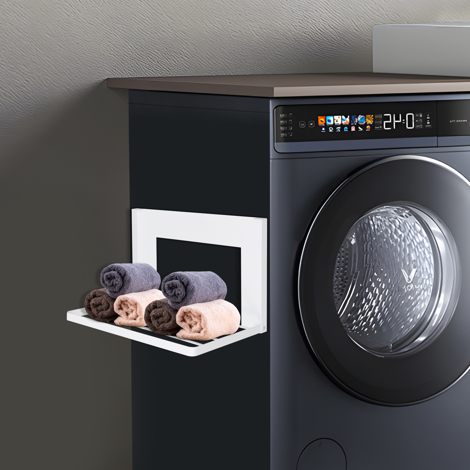 磁気折りたたみ棚、洗濯機/冷蔵庫にマグネットラックマウント、ランドリールーム/バスルーム/キッチン用の耐久性のある折りたたみラック