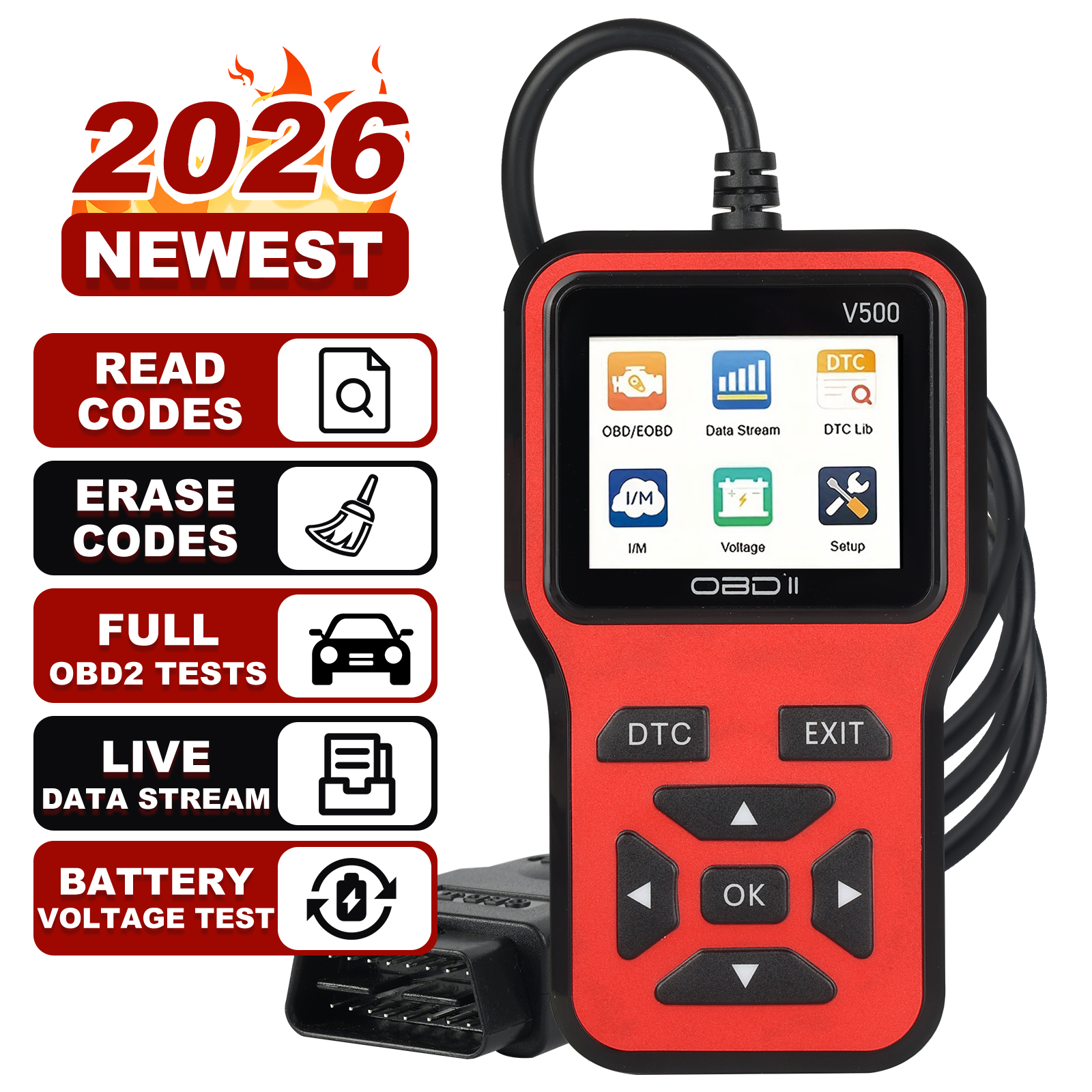V500 OBD2 スキャナー自動車診断ツール、カラースクリーンコードリーダーおよび ECU 健康検査機能付き