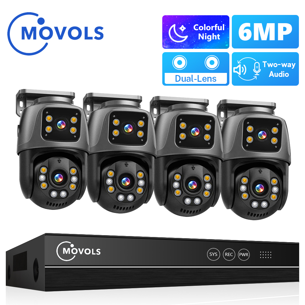 Movols 6MP XMEYE POE 監視システムデュアルレンズ PTZ 双方向オーディオ POE セキュリティカメラシステム 16CH NVR ビデオ監視キット