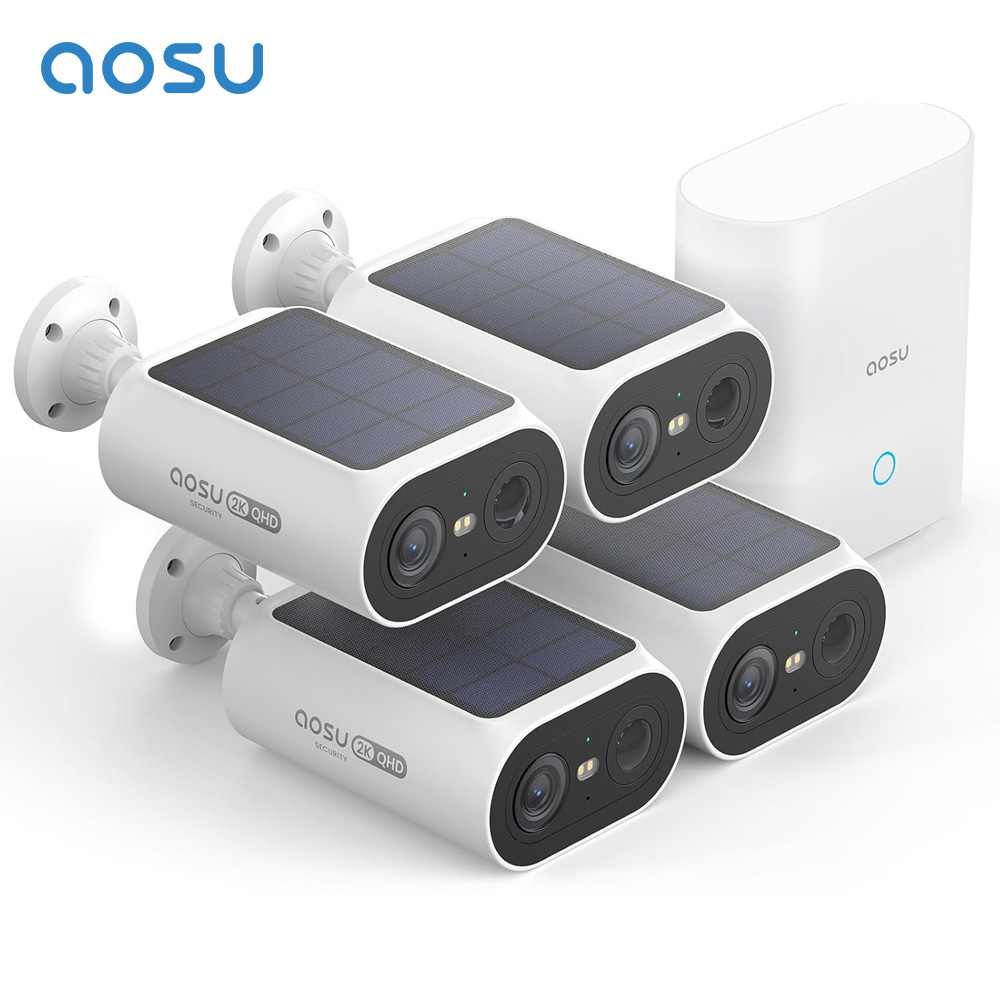 AOSU 3MP Solar Camera System 4 Cam Kit Wireless Camera System Outdoor 5000mAh Battery Wifi Camera AI Detection CCTV Camera Set