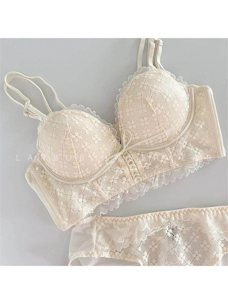 Lace Push Up Bra No Underwear Padding Slim Wireless Seamless Summer Sexy Bralette for Small Chest Lift Side Support Anti Sagging