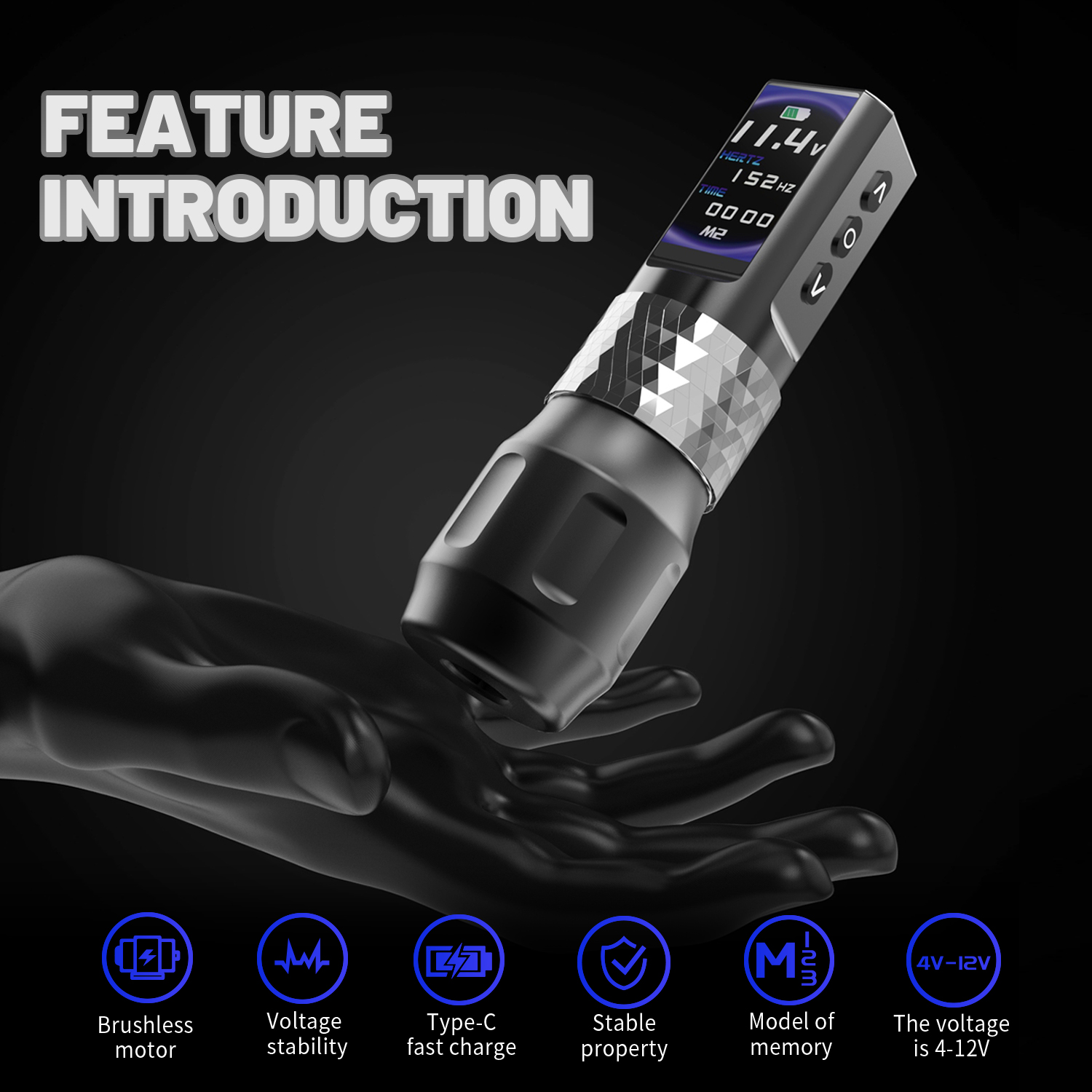YILONG ワイヤレスタトゥーマシン コアレスモータータトゥーペン 2000MAH バッテリー LCD ディスプレイタトゥーガン付き タトゥーアーティスト用
