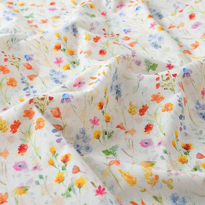 フランスの花柄プリント綿 100% 生地田舎スタイルポプリン水彩ワイルドフラワープリント生地 DIY ドレスブラウスパジャマ